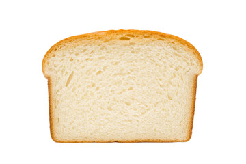 Slice of white bread is shown on a white background, isolated