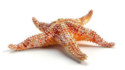 Brown Starfish Isolated on White Background: Detailed Side View of a Marine Sea Star