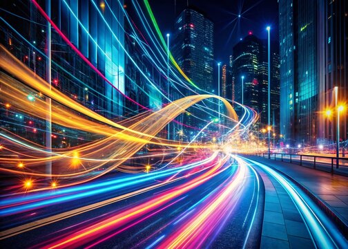 Long Exposure Light Trails of Infographic Animation Data Flow