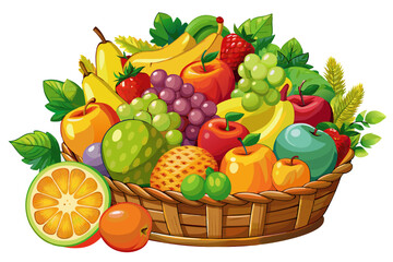 vector of ripe fresh fruits in a basket isolated on white background