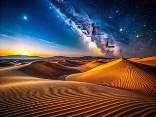 Fototapeta premium Long Exposure Night Photography of Arabian Desert, Starry Sky, Sand Dunes