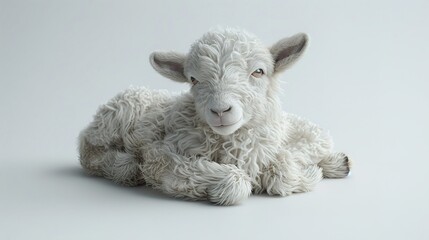 Close up photograph of a lamb isolated on a white background, sheep child, cute animal, diary animals