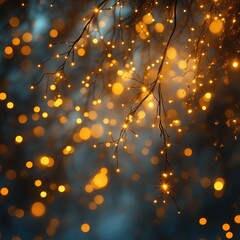 Golden Christmas Abstract Background with Soft Bokeh Lights and Warm Lighting for Holiday...