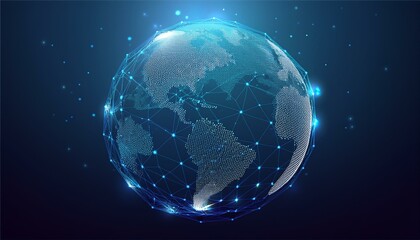 Fototapeta premium World globe with low polys and glowing dots, global digital network realistic vector background. Generated image