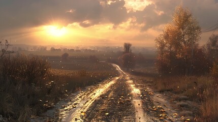 Picturesque winding road through autumn forest scenery.