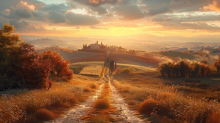 Picturesque winding road through autumn forest scenery.