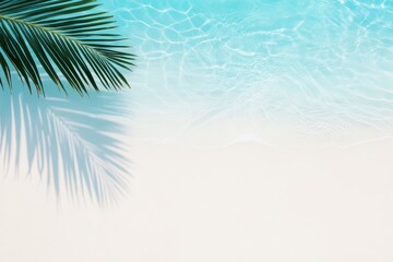 Palm tree is in the foreground of a blue ocean