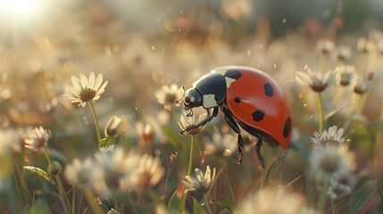 A macro close-up of Coccinella septempunctata, also known as the seven-spot ladybird, isolated against a white backdrop.