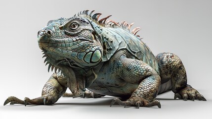 Realistic 5D green Iguana Portrait: Detailed Full Body Studio Photo