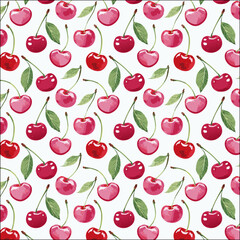 Watercolor cherry print pattern, simple vector background
