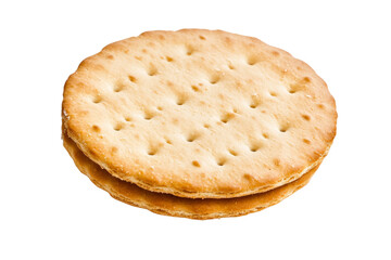 Close up of a cracker with a hole in the middle, isolated