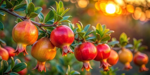 Obraz premium Long Exposure Photography: Vibrant Orange Pomegranate Buds at Dawn