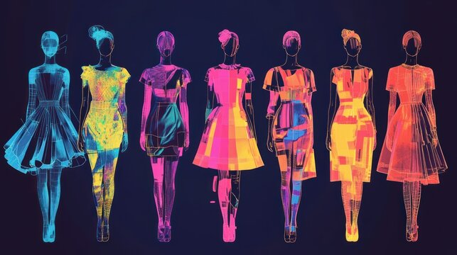 Vibrant Digital Fashion Show: A Collection of Seven Neon Dresses