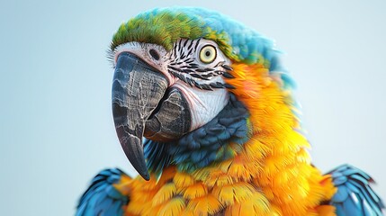 Vibrant Macaw Parrot Perched with Wings Open on White Background with Copy Space