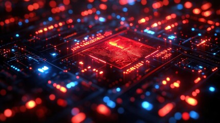 Abstract Circuit Board With Glowing Chip
