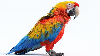 Vibrant Macaw Parrot Perched with Wings Open on White Background with Copy Space