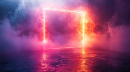 Fototapeta premium Neon Purple and Red Glowing Frame on Transparent Background for Cyberpunk Design
