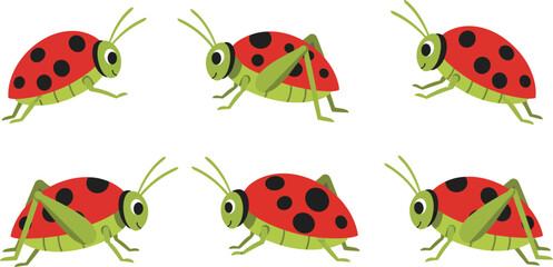 Ladybug character movement sequence in flat style vector art