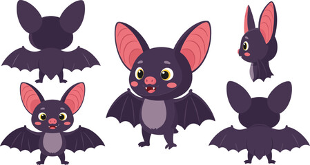 Cute bat character design in flat style with vibrant colors and playful expressions vector art