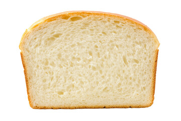 Slice of bread is shown with the crust removed, isolated