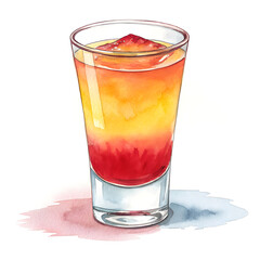 watercolor shot cocktail with ice and fruit on the white background