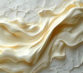 Fototapeta premium Creamy Sauce Drizzle on White Background Modern Abstract Art