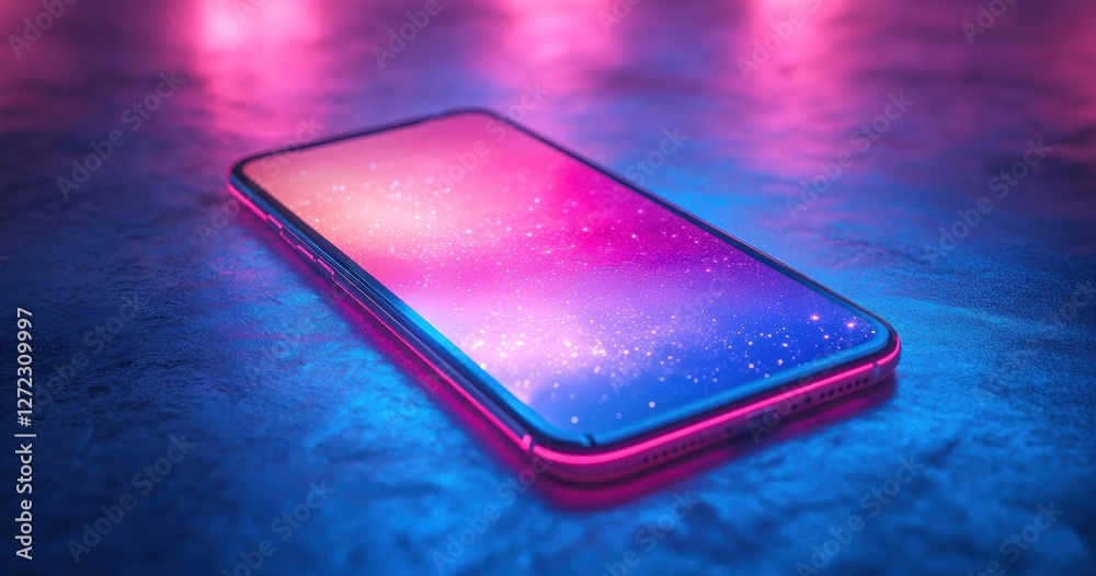 Wall mural sleek smartphone interface design with vibrant gradient background and minimalist icons mockup