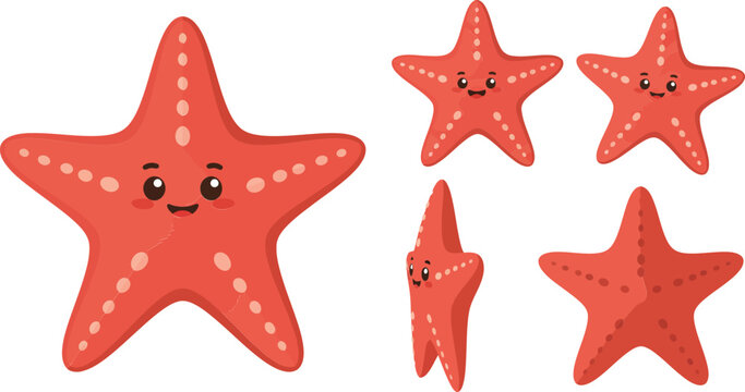 Cute smiling starfish character design in flat style vector art