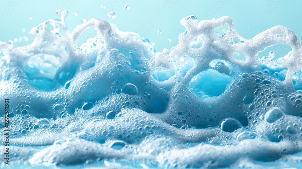 Aufkleber a delightful display of rich blue soap foam dances and swirls with delicate bubbles under gentle lig