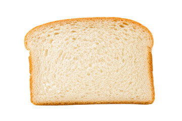 Slice of white bread is shown on a white background, isolated