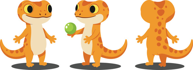 Cute orange lizard character in flat design style vector art