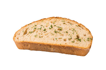 Slice of bread with parsley on top, isolated