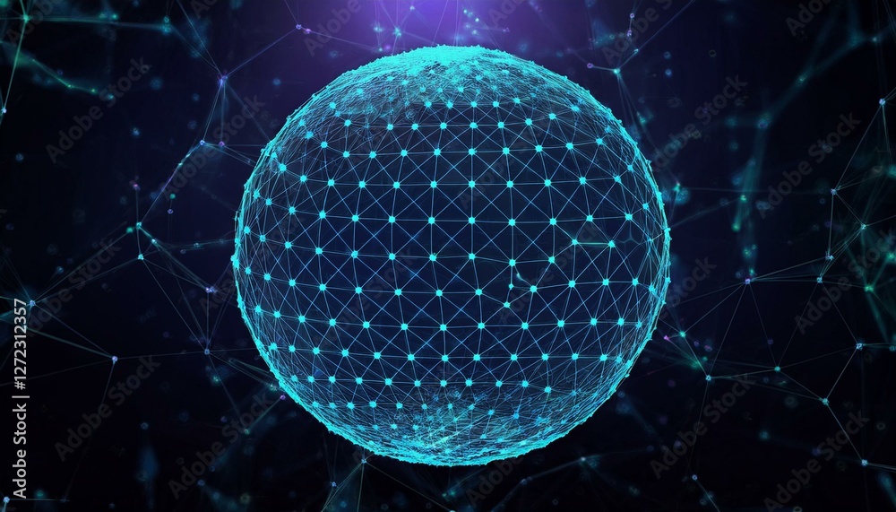 Poster abstract sphere background with plexus effect. 3d surface. generated image
