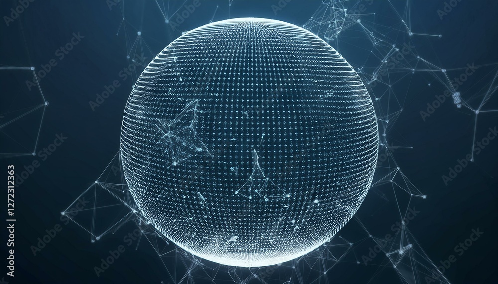 Poster Abstract sphere background with plexus effect. 3D surface. Generated image