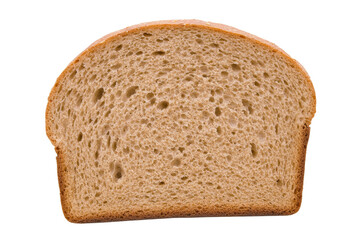 Slice of bread is shown on a white background, isolated