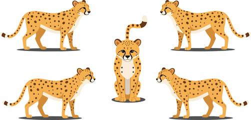 Obraz premium Cheetah character design in flat style showcasing movement and posture in vector art