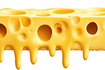 Close up of yellow swiss cheese with dripping melted part