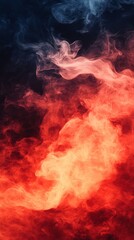 Abstract fiery smoke art. Intense red and blue hues blend in a dynamic, swirling composition.