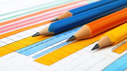 Obraz premium Colorful Pencils on a Detailed Chart: Business planning and analysis