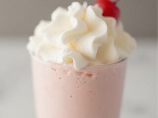 Strawberry Milkshake with Whipped Cream and Cherry