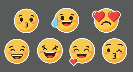 Naklejka premium Collection of emoticons showing various expressions in flat style vector illustration