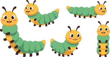 Obraz premium Cute cartoon caterpillar character design in flat style vector illustration
