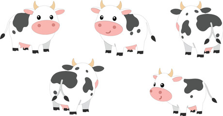 Cute cartoon cow character design in flat style vector illustration