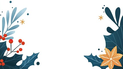 Festive Holiday Design With Holly Berries And Flowers