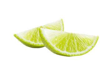 Two slices of lime on a white background, isolated