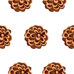 seamless pattern with round forest cones on a white background, for packaging or textile