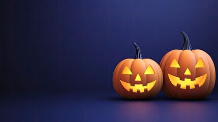 Two Illuminated Jack Olanterns Against Dark Background
