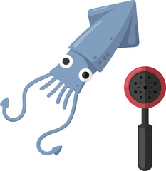 Cute squid character in playful style with cooking tool in flat vector art