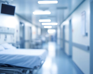 Blurred View of Hospital Hallway and Patient Bed