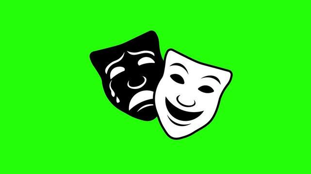 Mask animation icon. happy and sad face masks in drawing style. 4k video green screen cartoon concept